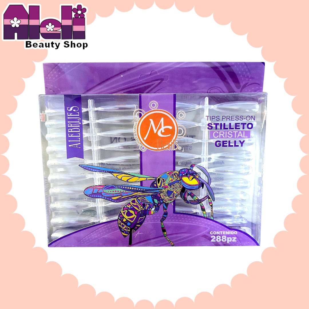 Press-on caja 288 uñas stilleto cristal Mc